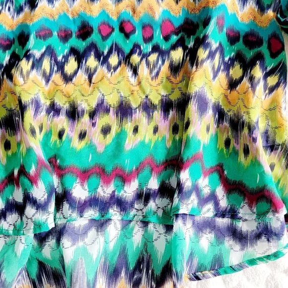 Lovers + Friends Revolve chiffon top 3/4 sleeve tribal striped colorful artsy S - Picture 3 of 9